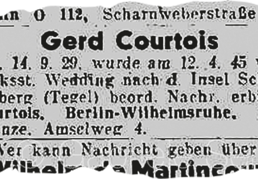 Zeitungsannonce von 1945